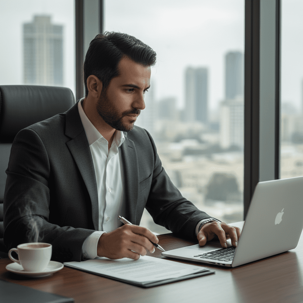  Jordanian professional man studying online postgraduate programs 